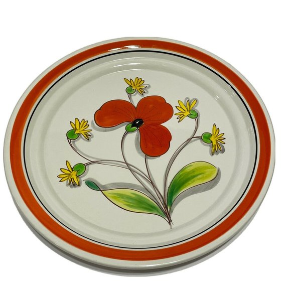ITALIAN MANCER CERAMAR POPPY PLATE hand painted 12” Floral Italy - Picture 1 of 7